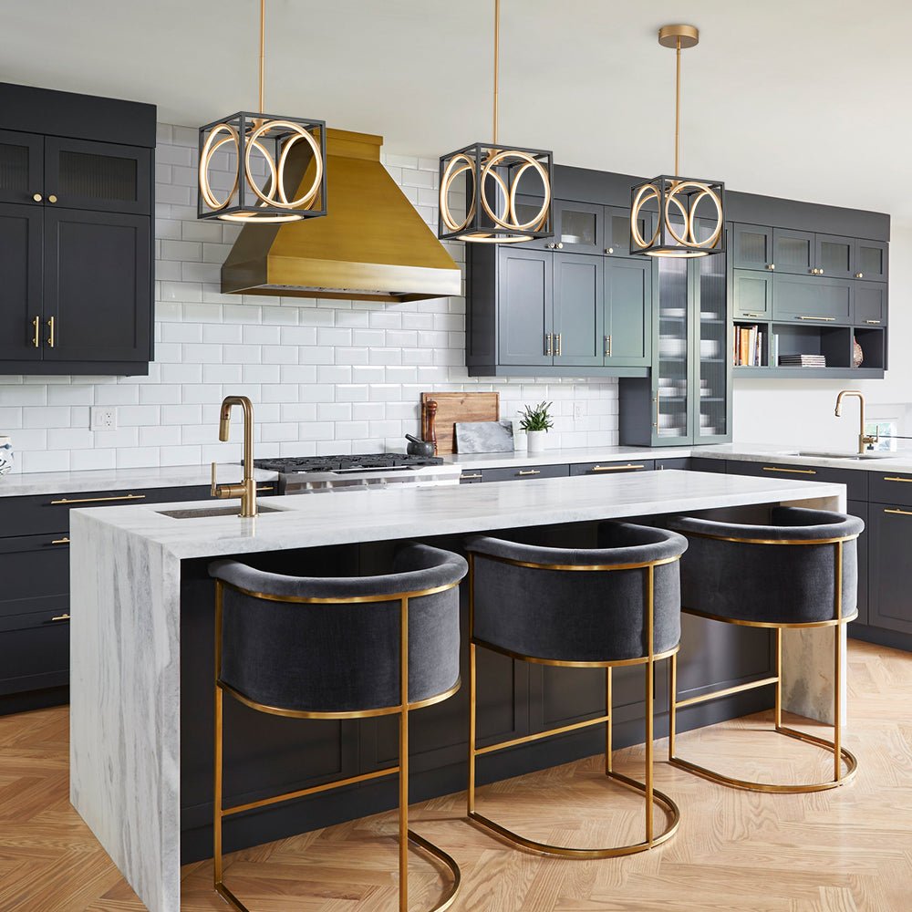 Minimalist Dimmable LED Black Gold Square Kitchen Pendant
