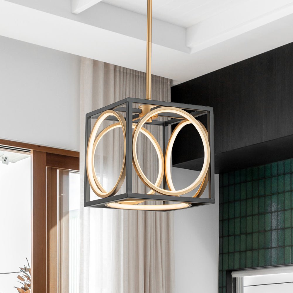 Minimalist Dimmable LED Black Gold Square Kitchen Pendant