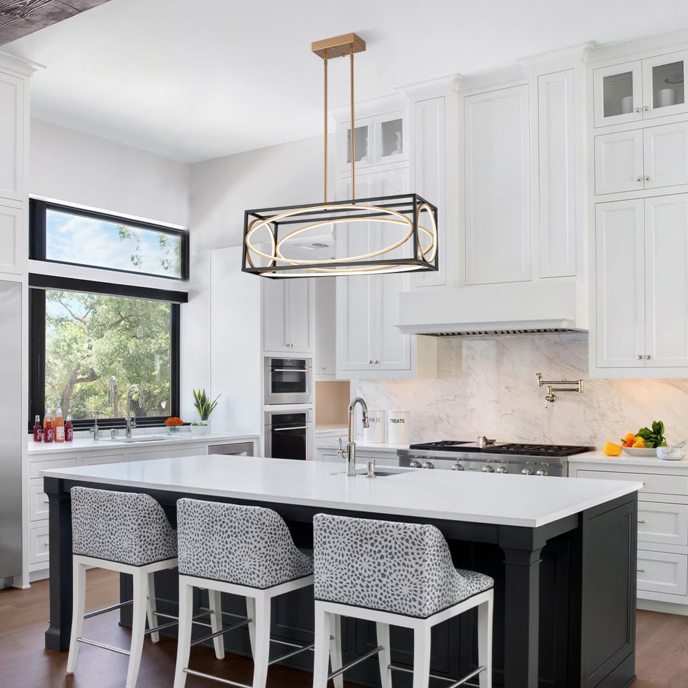 Minimalist Dimmable LED Black Gold Square Kitchen Pendant