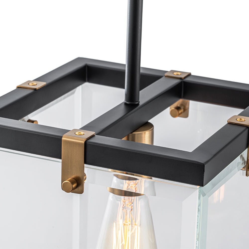 Modern 1-Light Clear Glass Square Cage Pendant Light