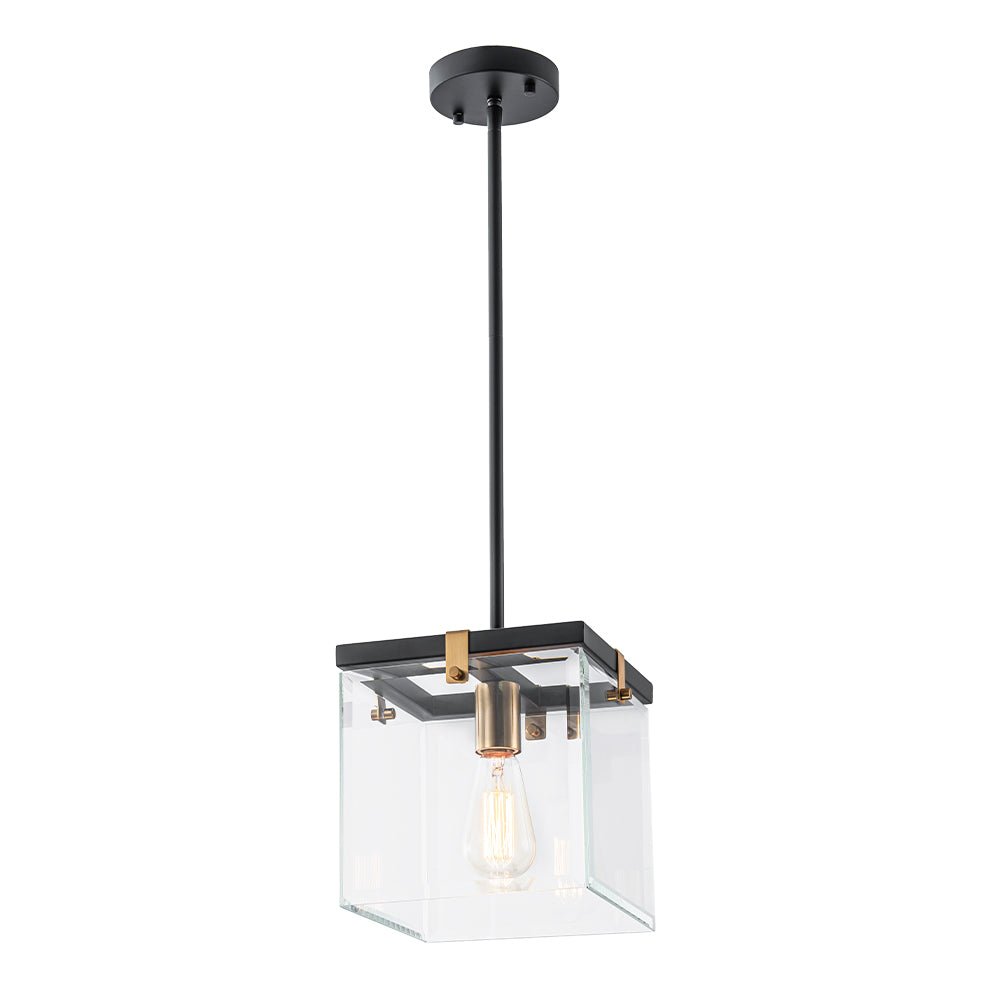 Modern 1-Light Clear Glass Square Cage Pendant Light