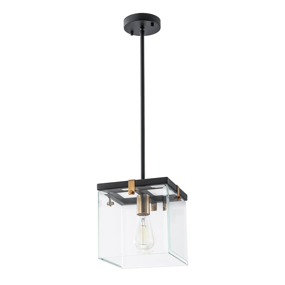 Modern 1-Light Clear Glass Square Cage Pendant Light
