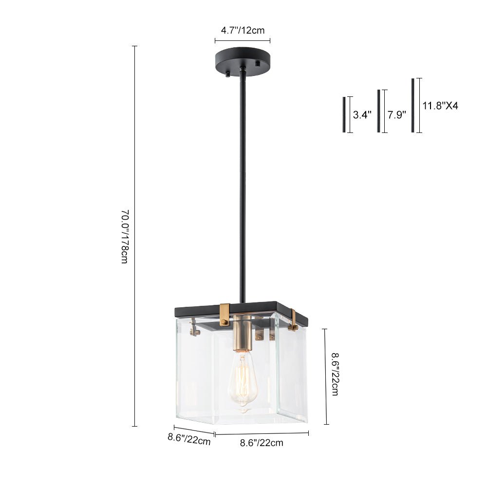 Modern 1-Light Clear Glass Square Cage Pendant Light