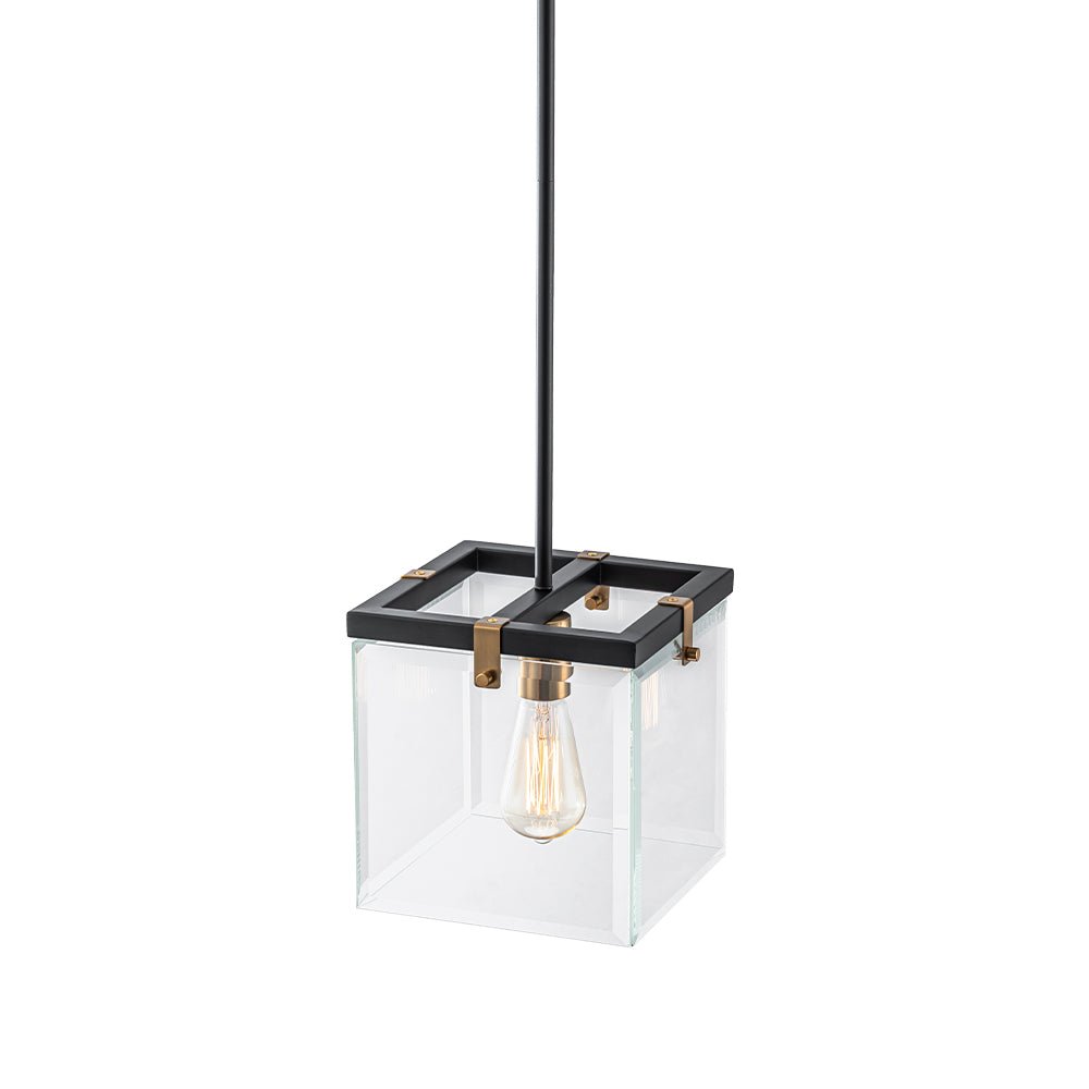 Modern 1-Light Clear Glass Square Cage Pendant Light