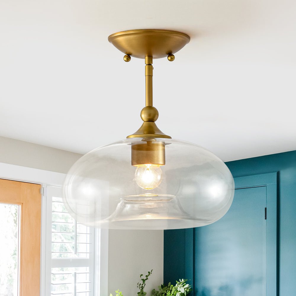 Modern 1-Light Round Donut Glass Semi Flush Mount