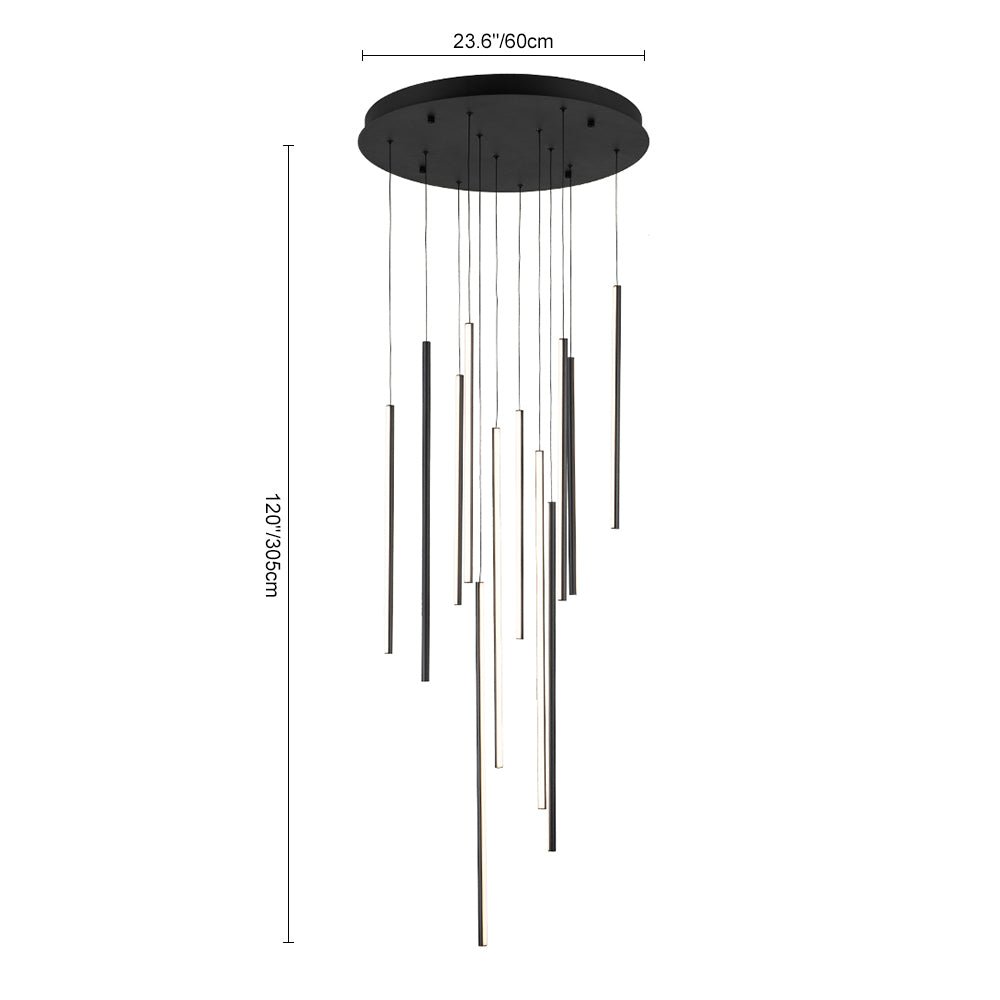 Modern 12-Light Black Cluster Tube LED Pendant Light