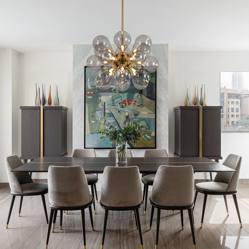Modern 18-Light Cluster Gray Glass Bubble Chandelier