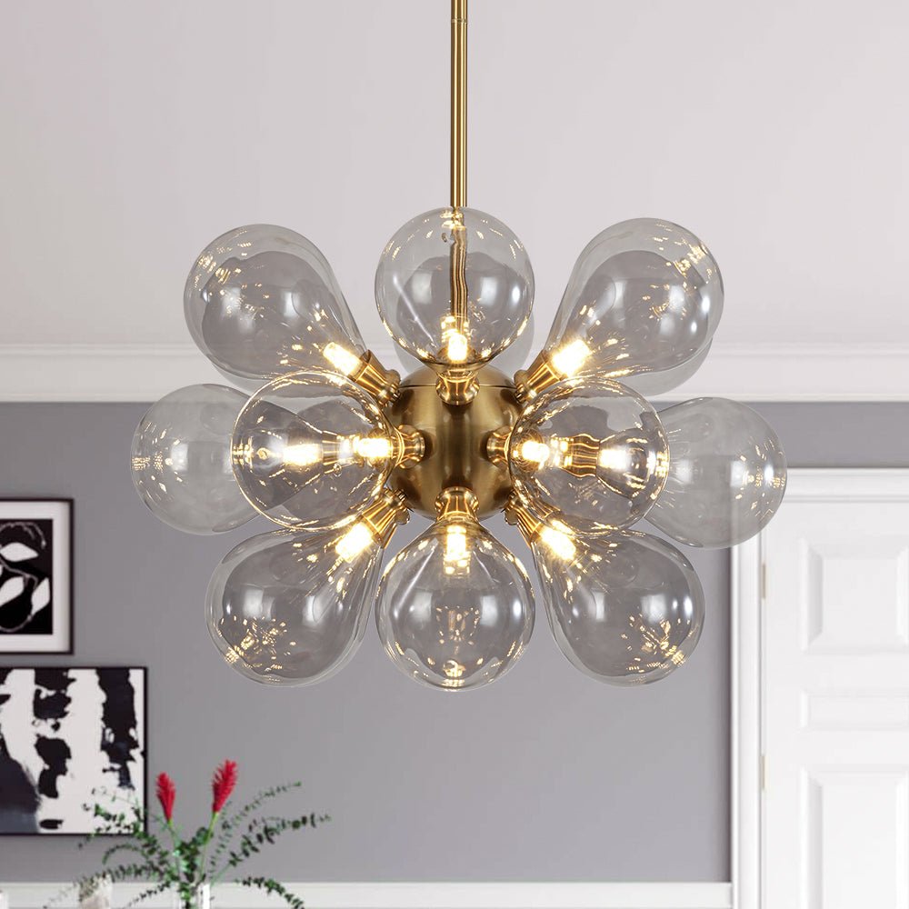 Modern 18-Light Cluster Gray Glass Bubble Chandelier
