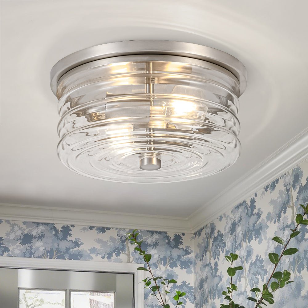 Modern 2-Light Clear Glass Round Flush Mount Light