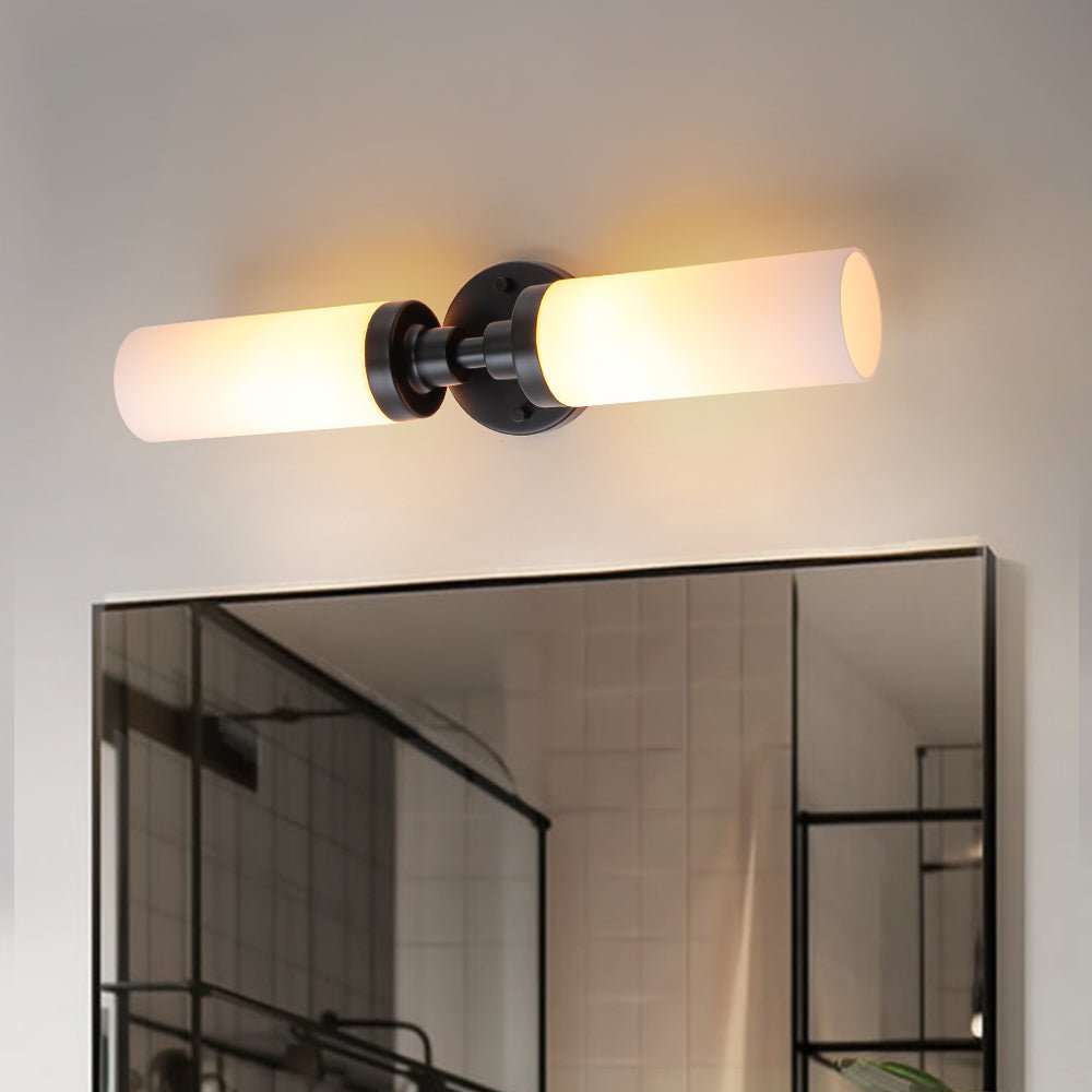 Modern 2-Light Opal Glass Cylinder Vanity Wall Lamp