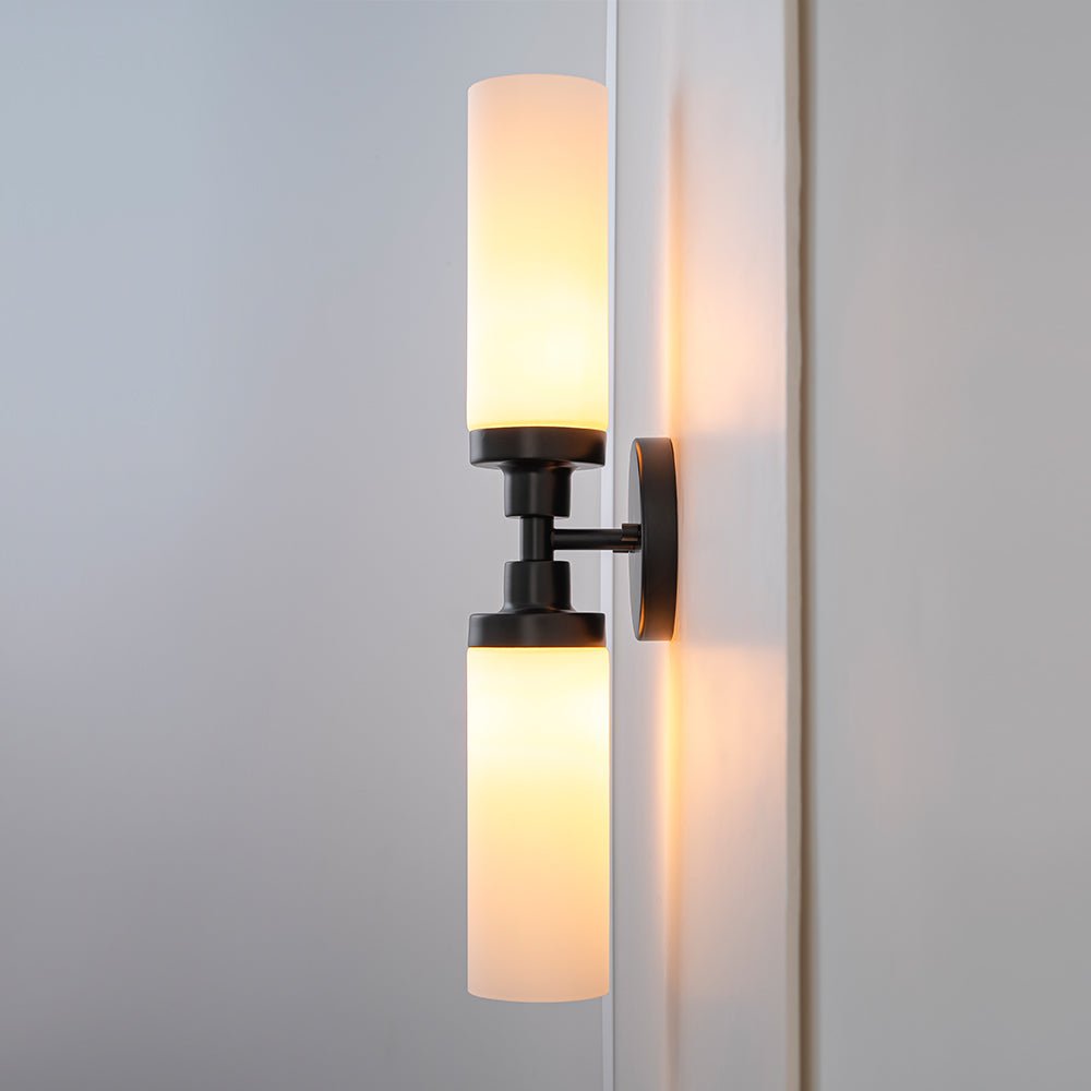 Modern 2-Light Opal Glass Cylinder Vanity Wall Lamp