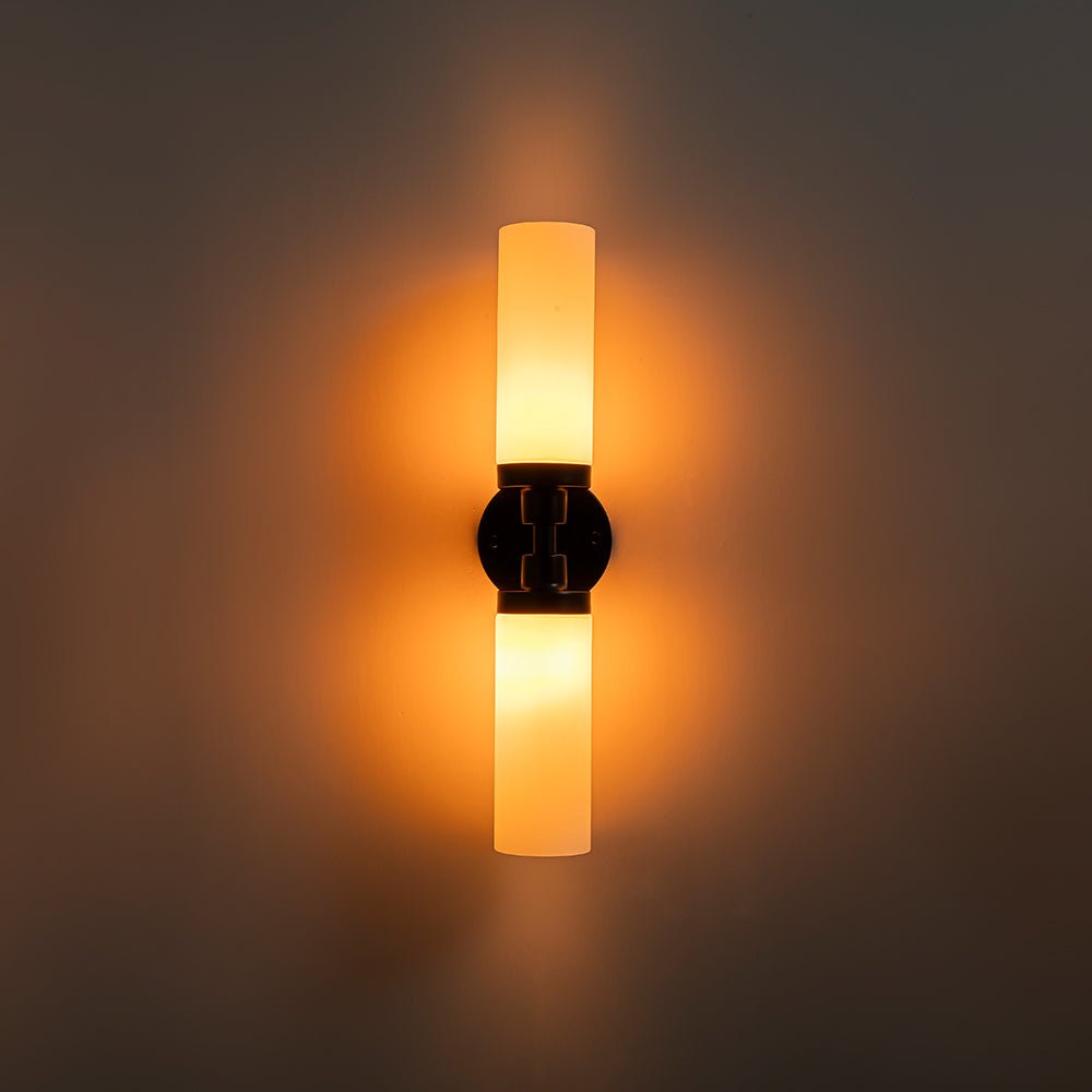 Modern 2-Light Opal Glass Cylinder Vanity Wall Lamp