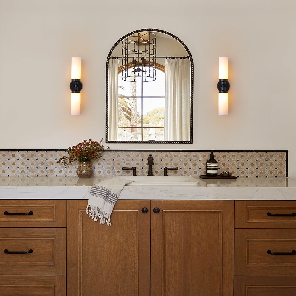 Modern 2-Light Opal Glass Cylinder Vanity Wall Lamp