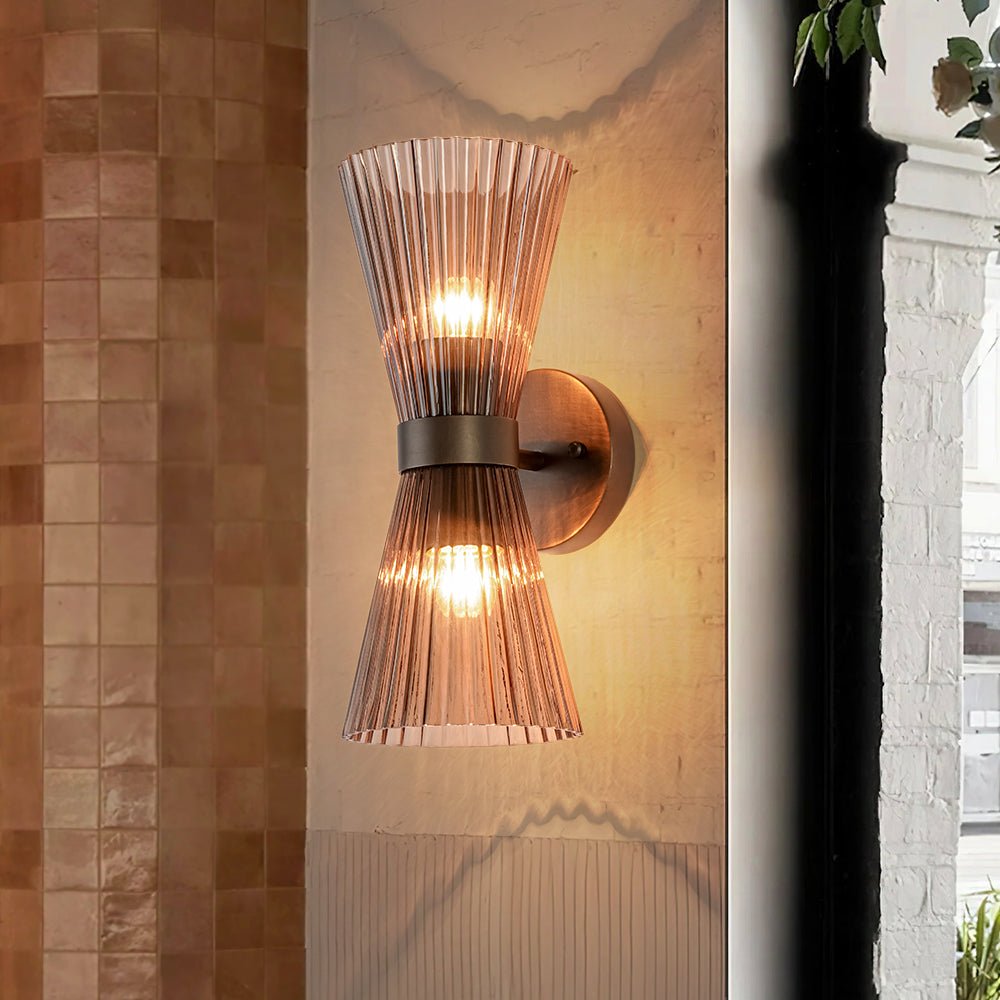 Modern 2-Light Up Down Pleated Glass Cone Wall Sconce