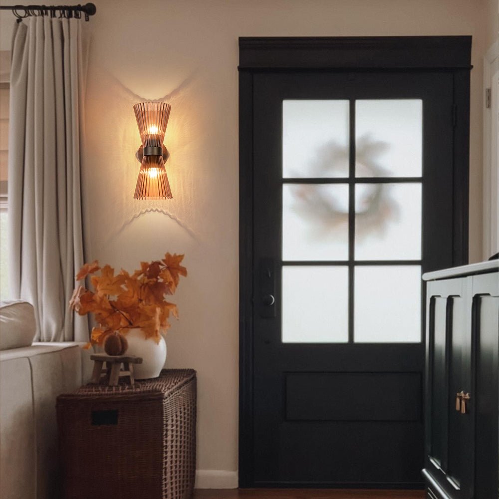 Modern 2-Light Up Down Pleated Glass Cone Wall Sconce