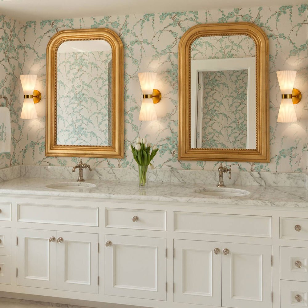 Modern 2-Light Up Down Pleated Glass Cone Wall Sconce