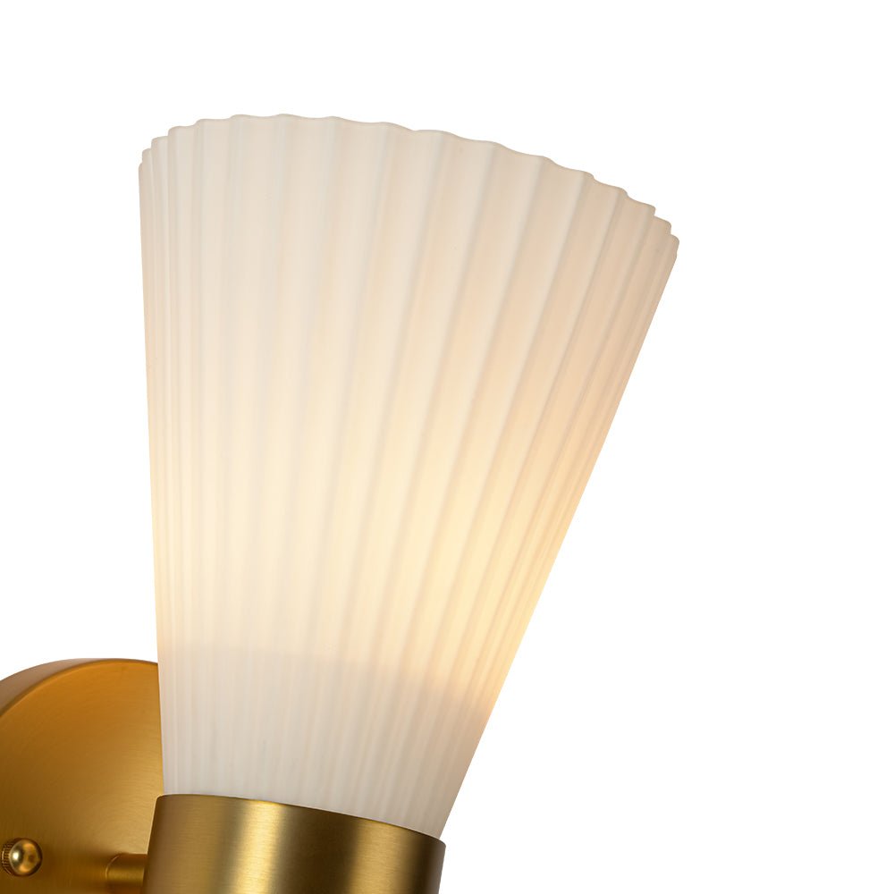 Modern 2-Light Up Down Pleated Glass Cone Wall Sconce