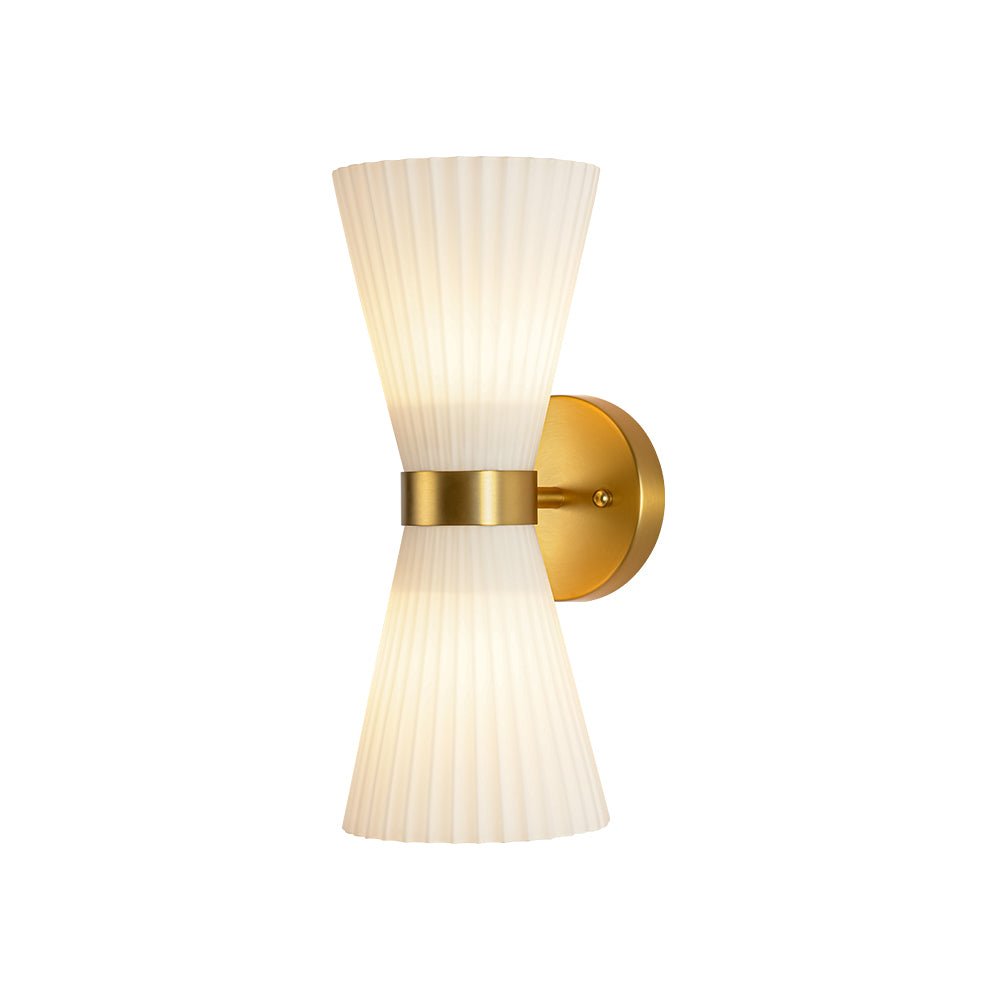 Modern 2-Light Up Down Pleated Glass Cone Wall Sconce