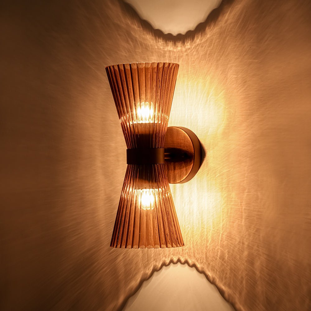 Modern 2-Light Up Down Pleated Glass Cone Wall Sconce