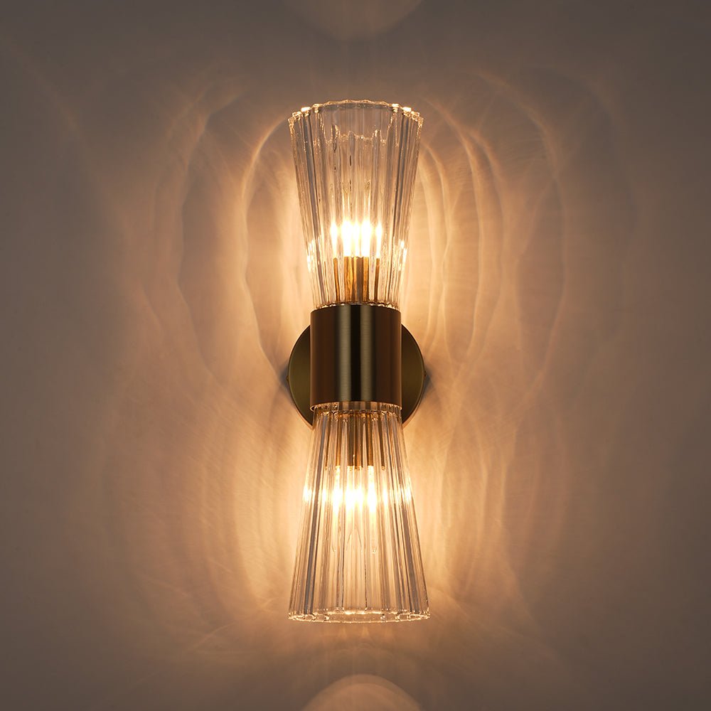 Modern 2-Light Up Down Ribbed Glass Hourglass Wall Lamp