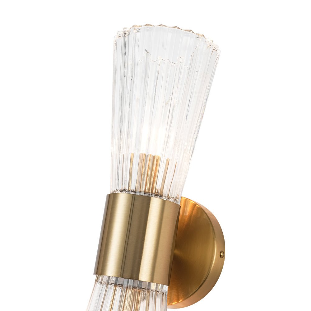 Modern 2-Light Up Down Ribbed Glass Hourglass Wall Lamp