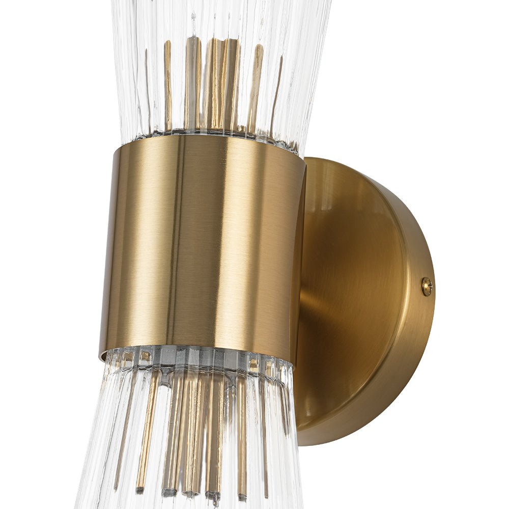 Modern 2-Light Up Down Ribbed Glass Hourglass Wall Lamp