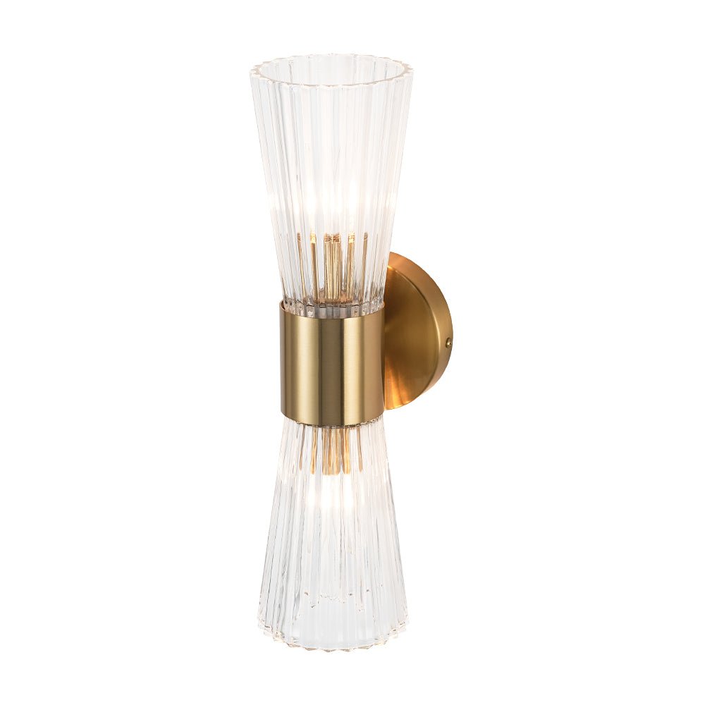 Modern 2-Light Up Down Ribbed Glass Hourglass Wall Lamp