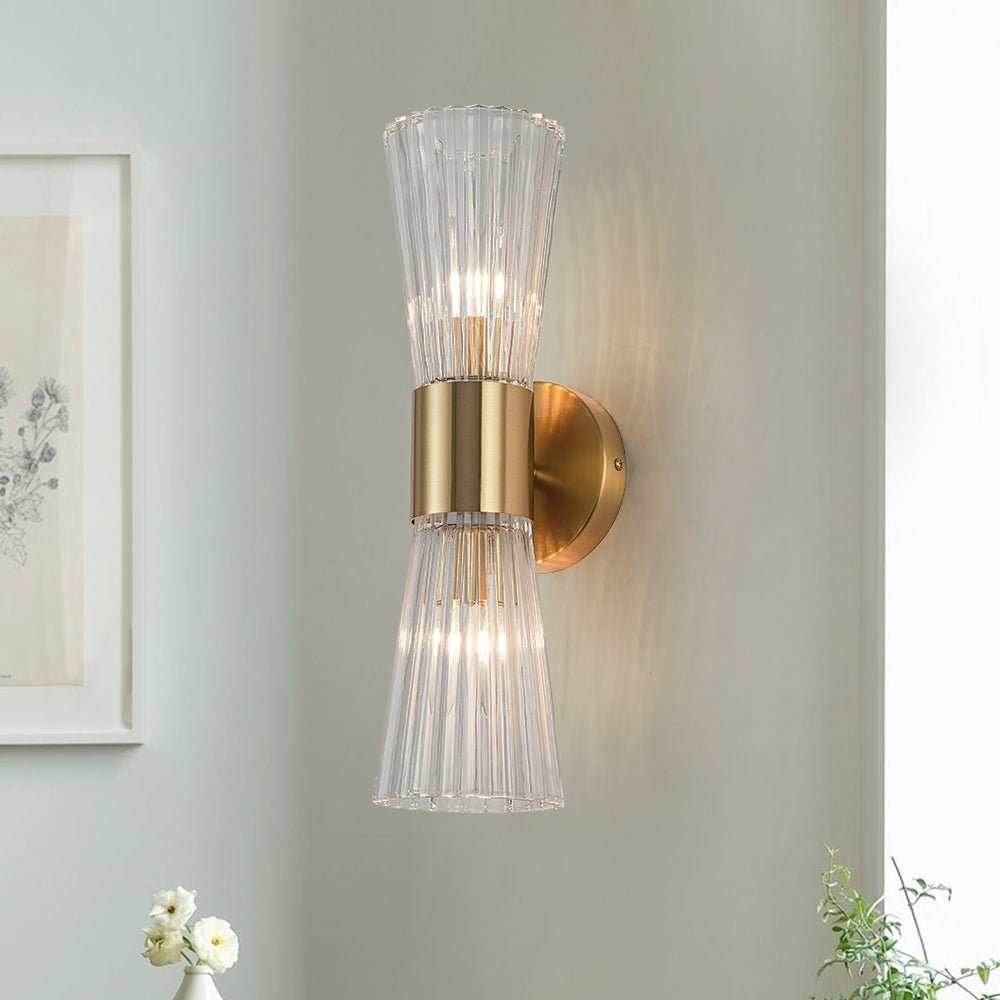 Modern 2-Light Up Down Ribbed Glass Hourglass Wall Lamp