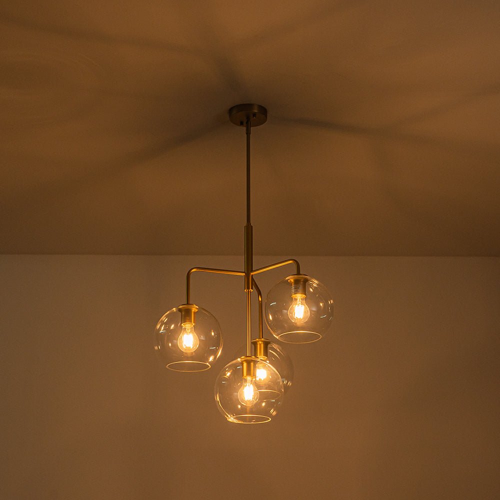 Modern 4-Light Clear Glass Bubble Hanging Sputnik Chandelier