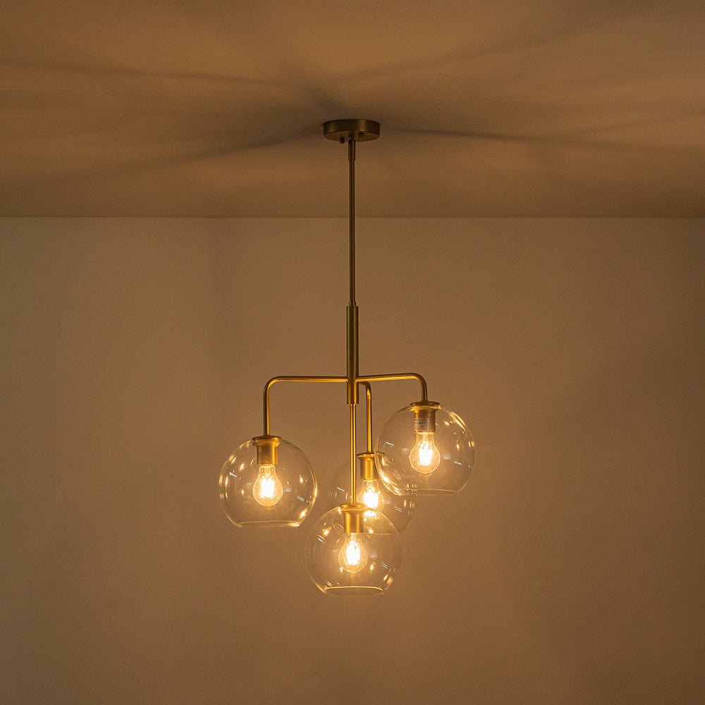 Modern 4-Light Clear Glass Bubble Hanging Sputnik Chandelier