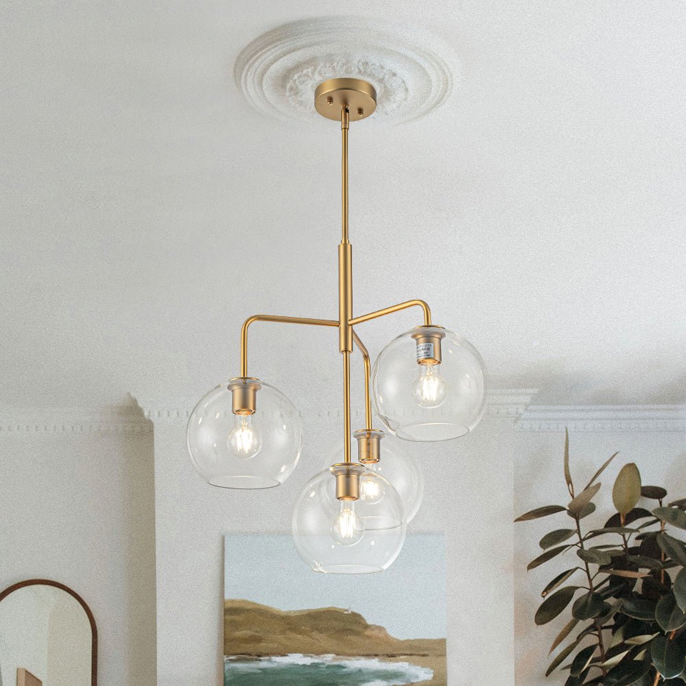 Modern 4-Light Clear Glass Bubble Hanging Sputnik Chandelier