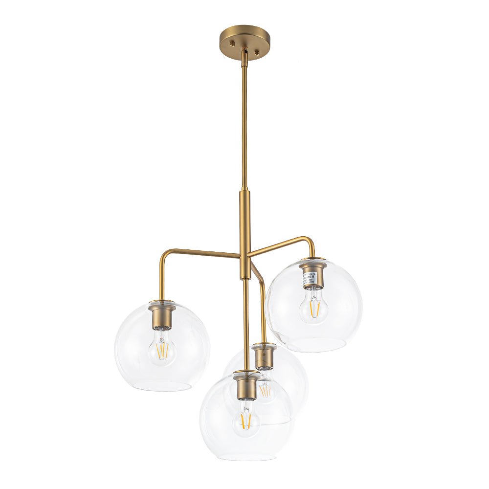 Modern 4-Light Clear Glass Bubble Hanging Sputnik Chandelier