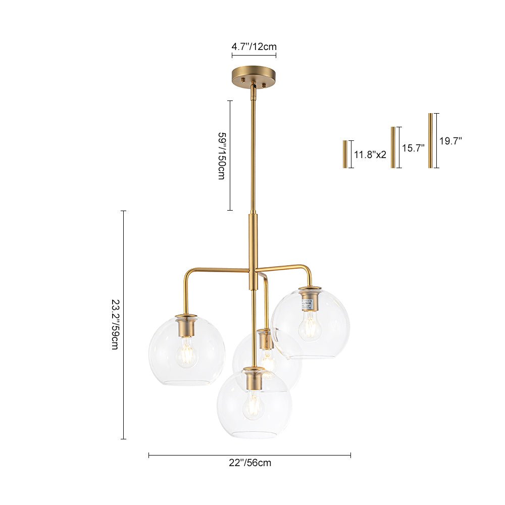 Modern 4-Light Clear Glass Bubble Hanging Sputnik Chandelier