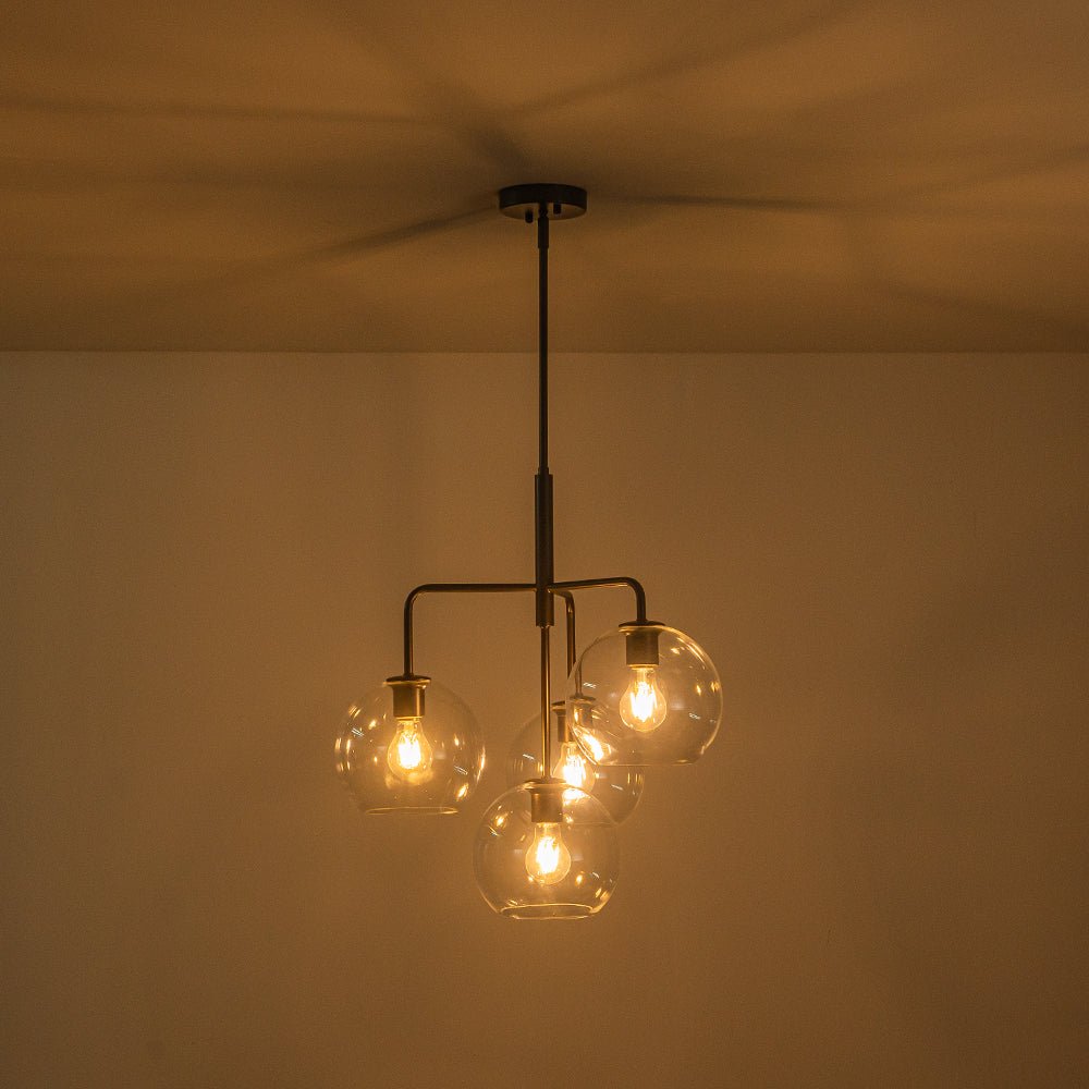 Modern 4-Light Clear Glass Bubble Hanging Sputnik Chandelier