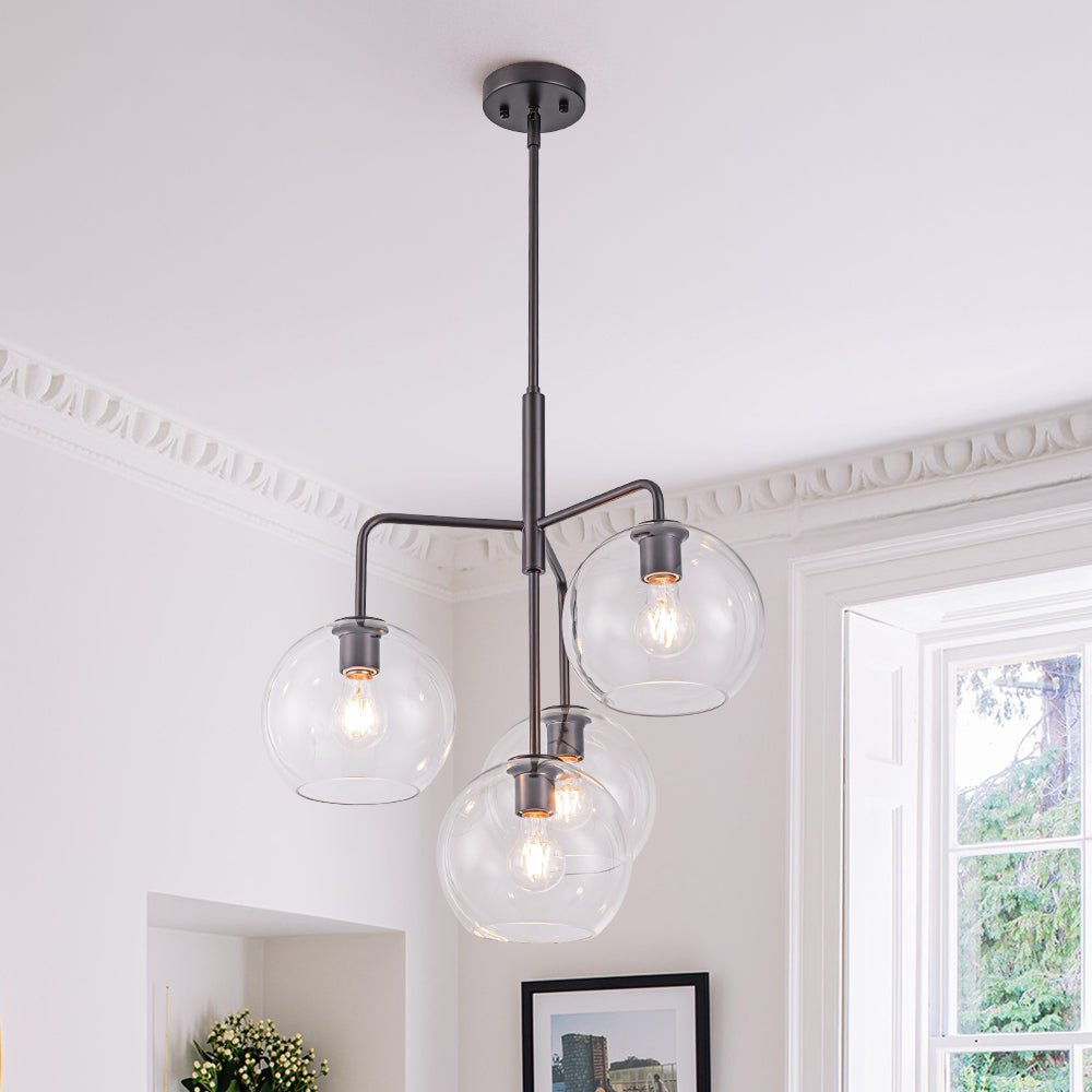 Modern 4-Light Clear Glass Bubble Hanging Sputnik Chandelier