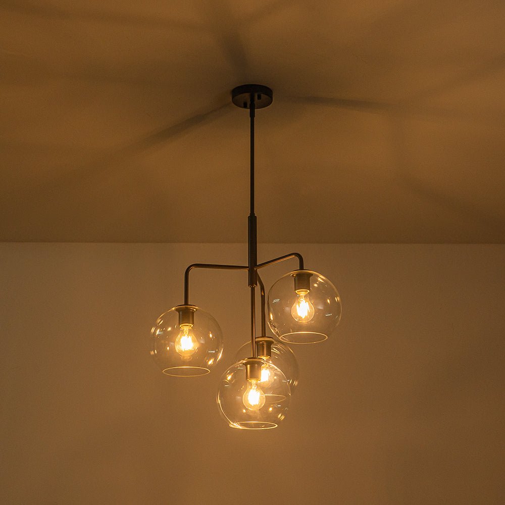 Modern 4-Light Clear Glass Bubble Hanging Sputnik Chandelier