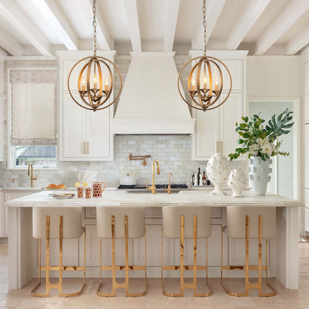 Modern 4-Light Iron Geometric Globe Cage Pendant Light