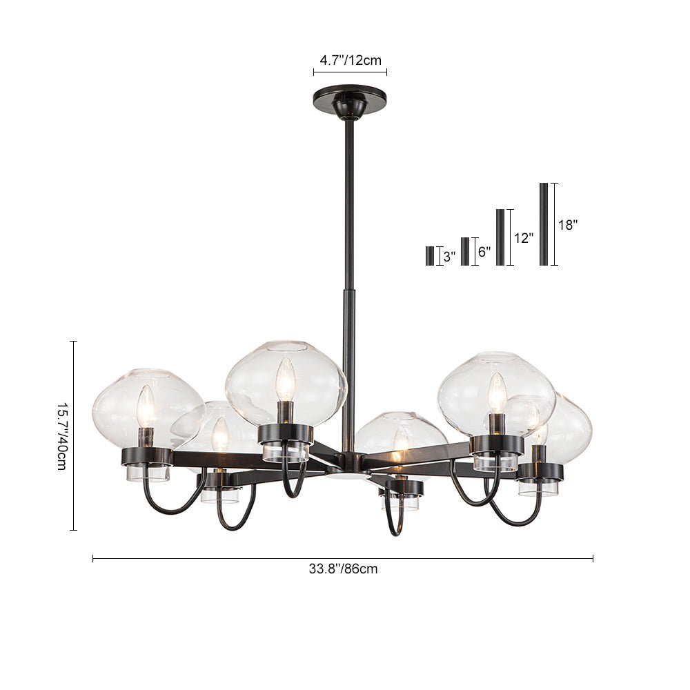 Modern 6-Light Candle Style Clear Glass Round Chandelier