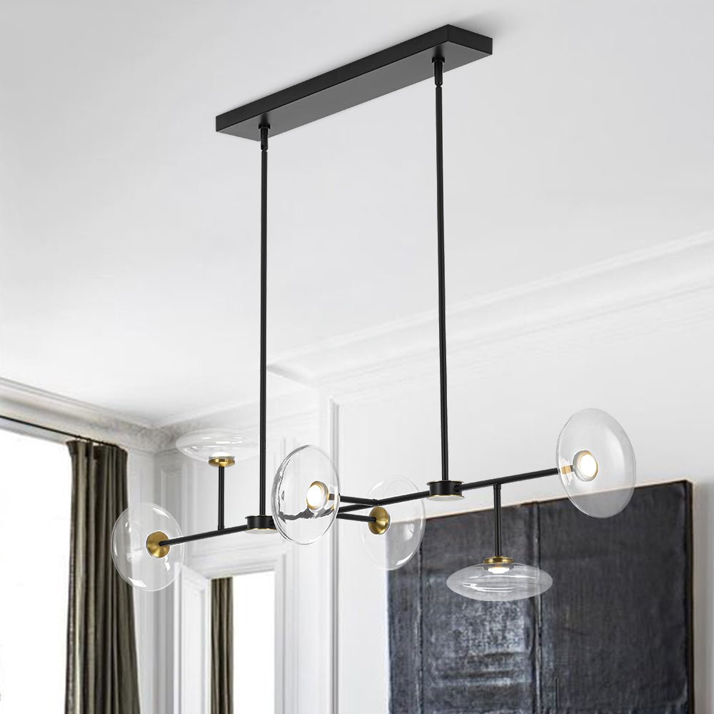 Modern 6-light Clear Glass Dimmable LED Linear Island Chandelier