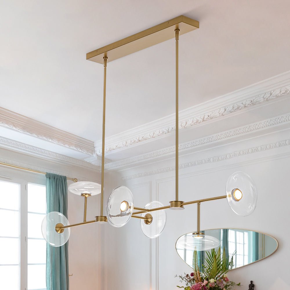 Modern 6-light Clear Glass Dimmable LED Linear Island Chandelier