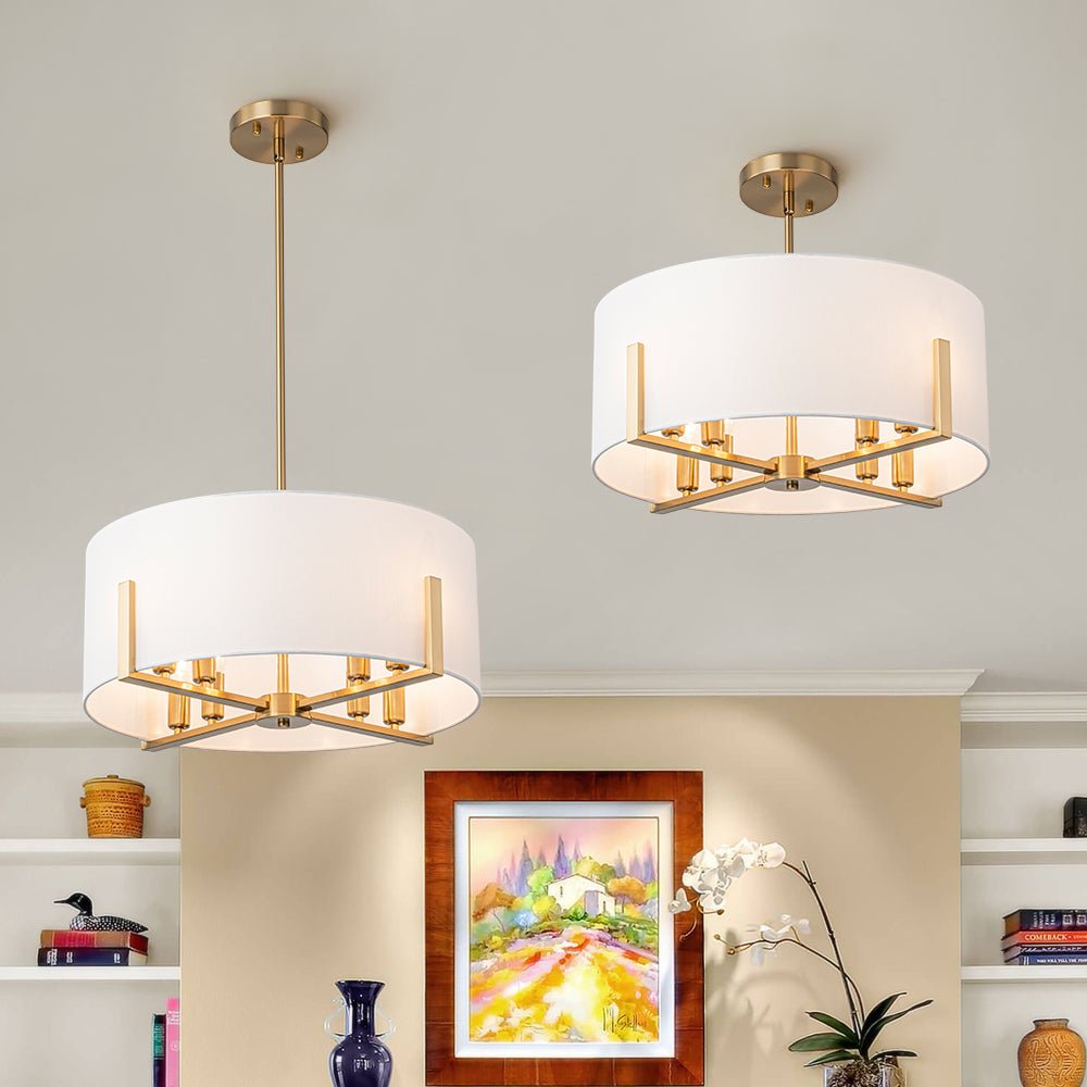 Modern 8-Light Wide Drum Fabric Cage Chandelier