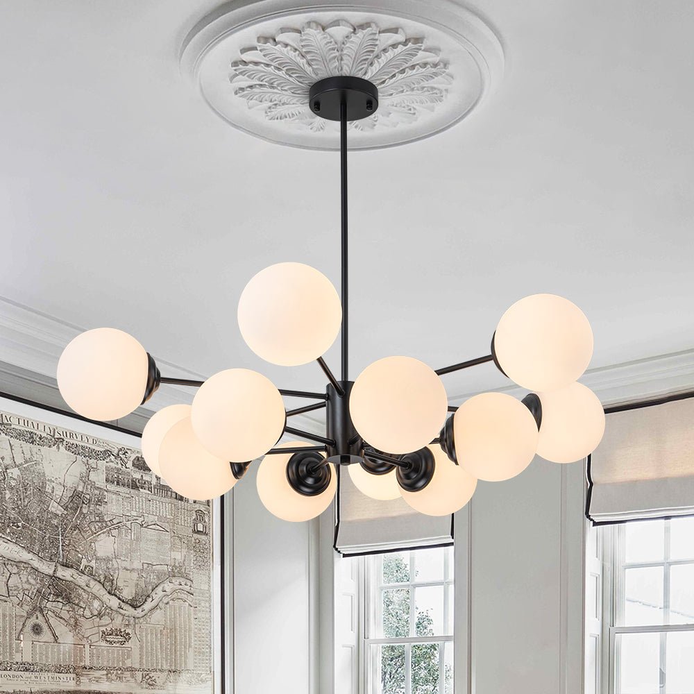 Modern Black Opal Glass Globe Sputnik Chandelier