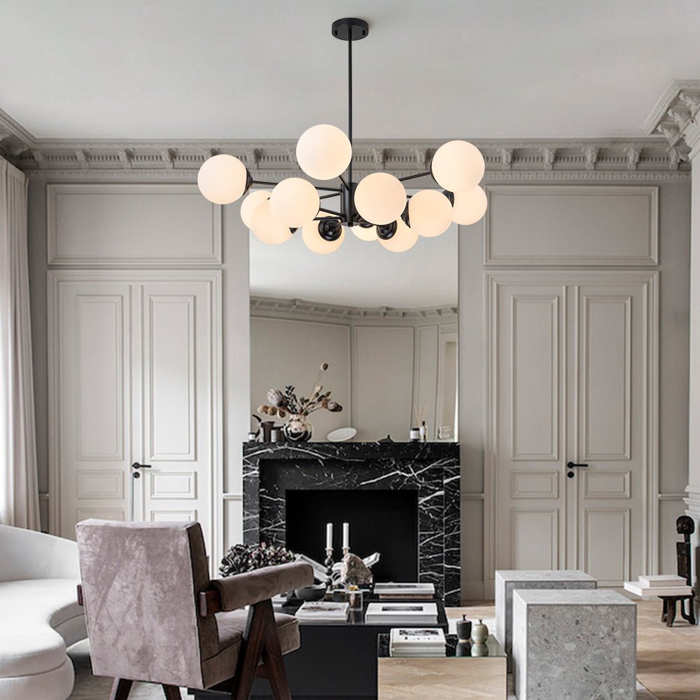Modern Black Opal Glass Globe Sputnik Chandelier