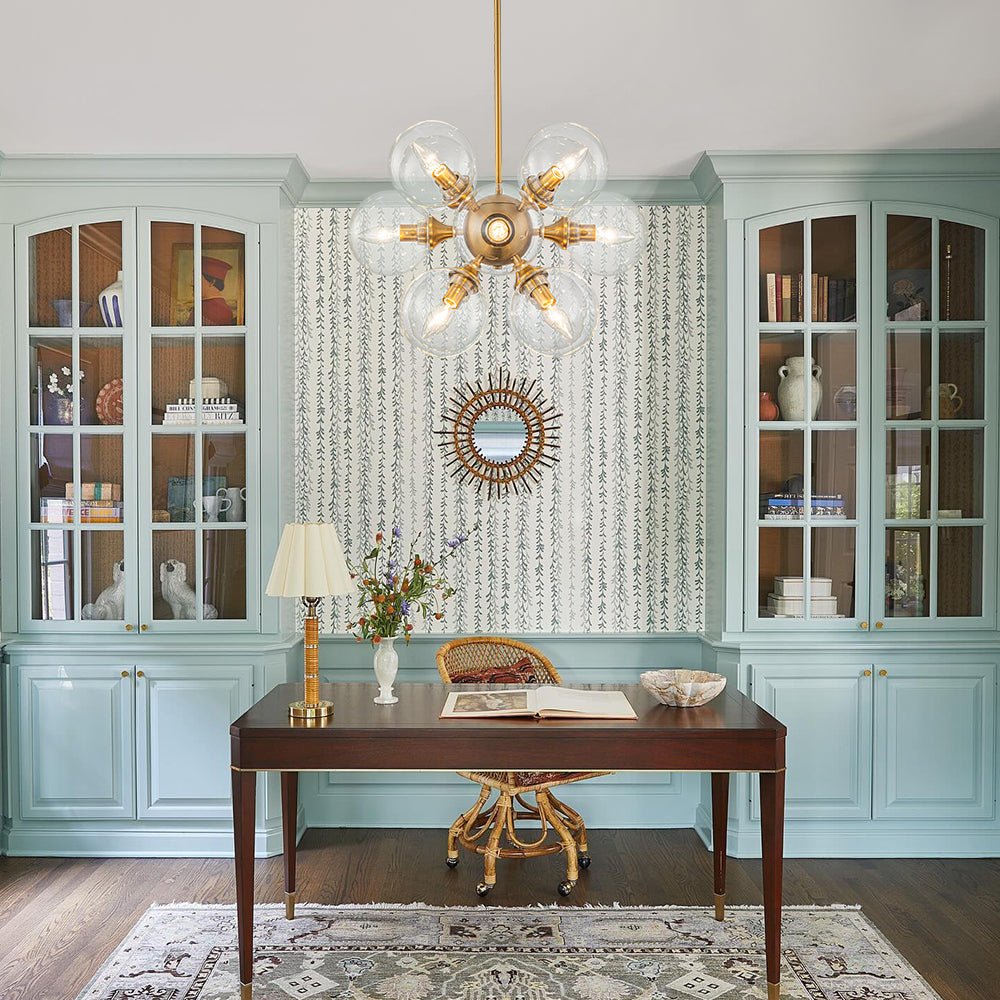 Modern Brass 12-Light Cluster Glass Globe Bubble Chandelier