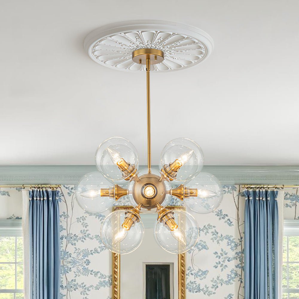 Modern Brass 12-Light Cluster Glass Globe Bubble Chandelier