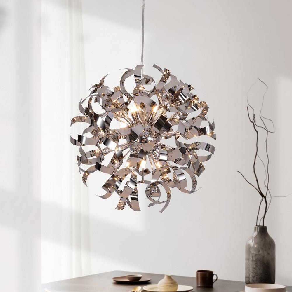 Modern Chrome Blast Ribbon Pendant Light
