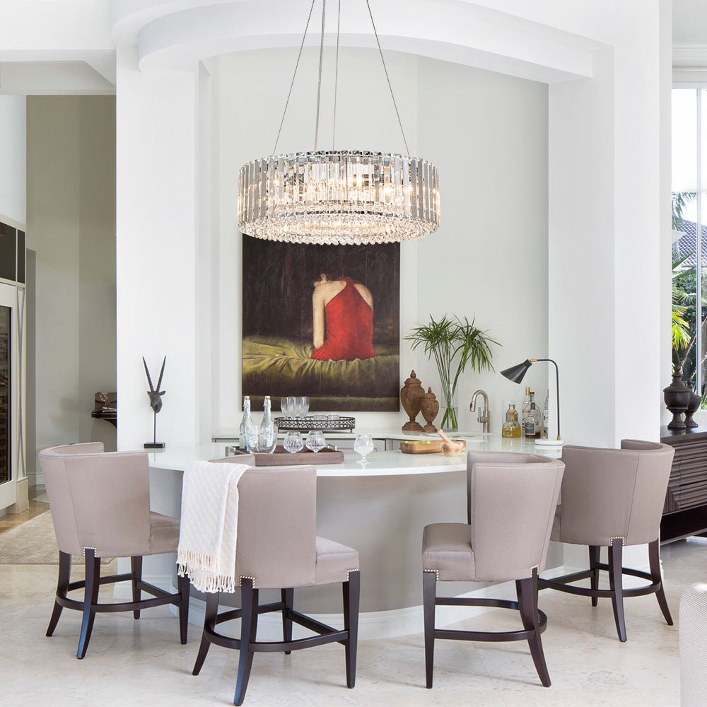 Modern Chrome Round Drum Crystal Chandelier