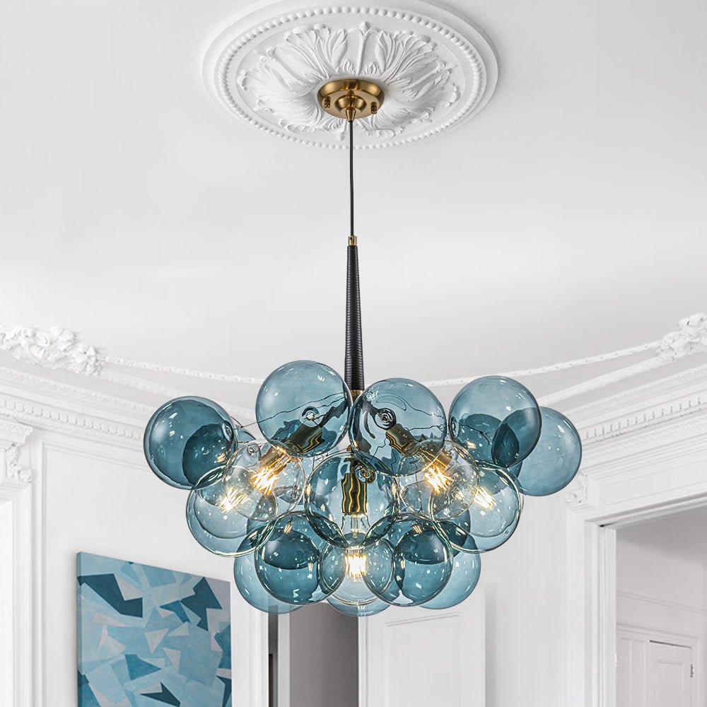 Modern Cluster Blue Glass Globe Bubble Chandelier