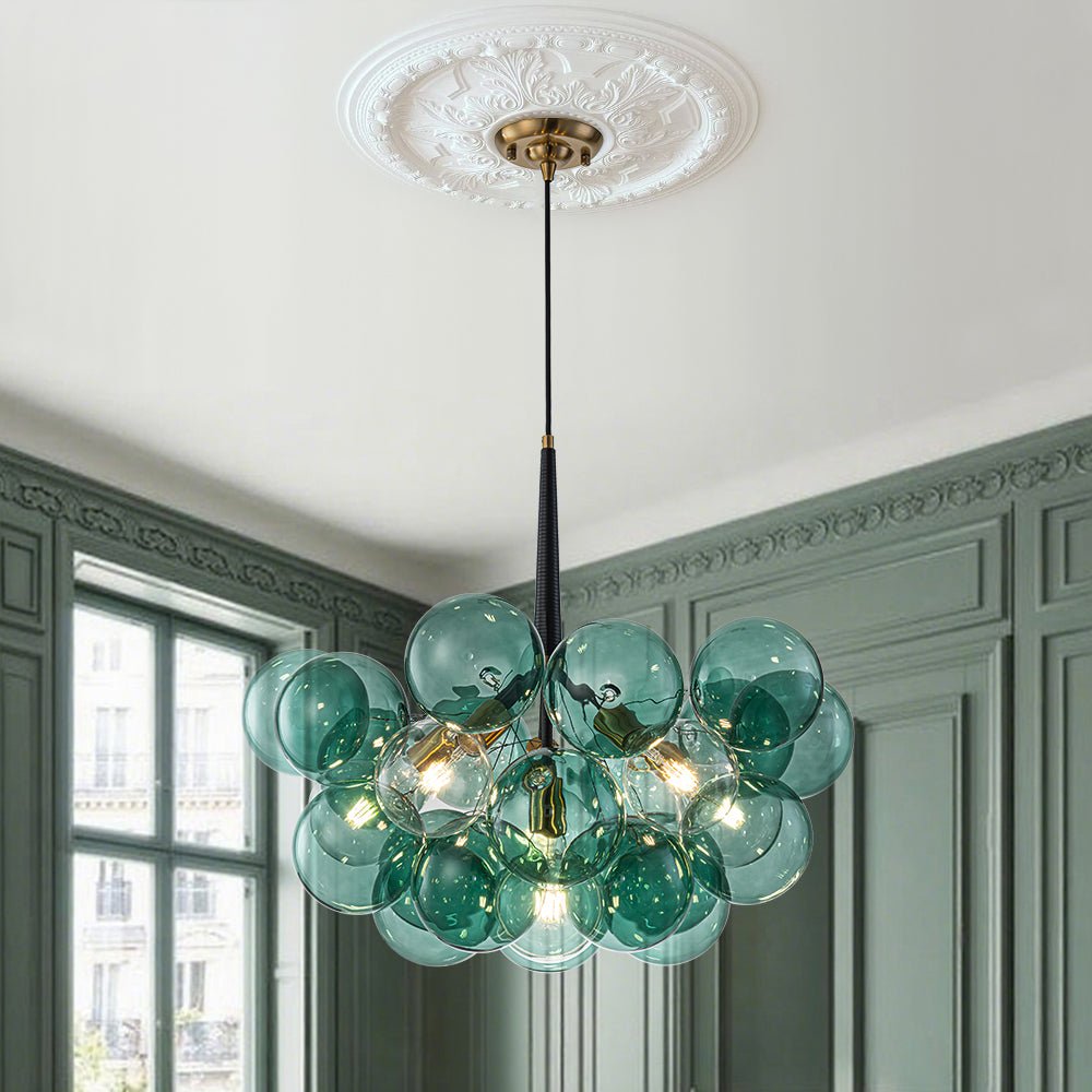Modern Cluster Green Glass Globe Bubble Chandelier