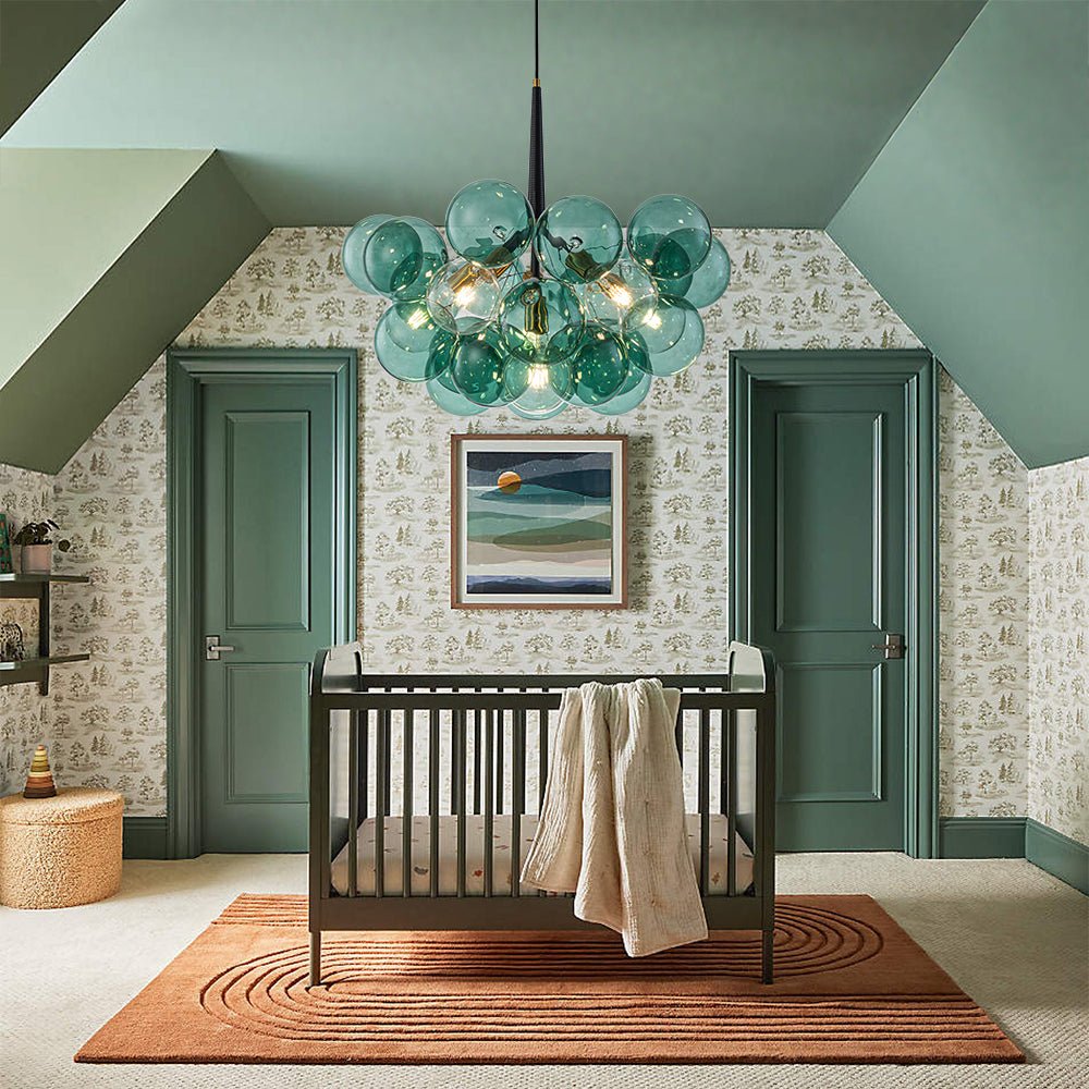 Modern Cluster Green Glass Globe Bubble Chandelier